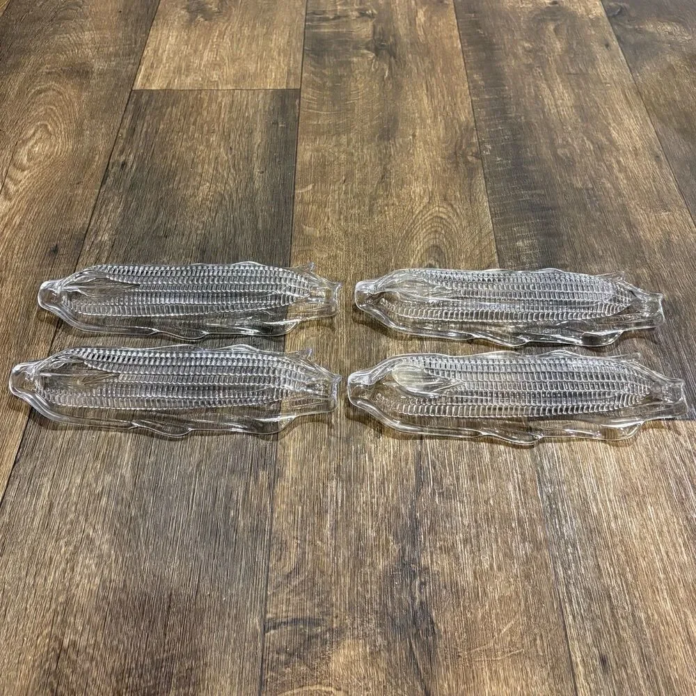 Set of 4 Vintage Clear Acrylic Corn on the Cob Serving Trays 10” BBQ Picnic